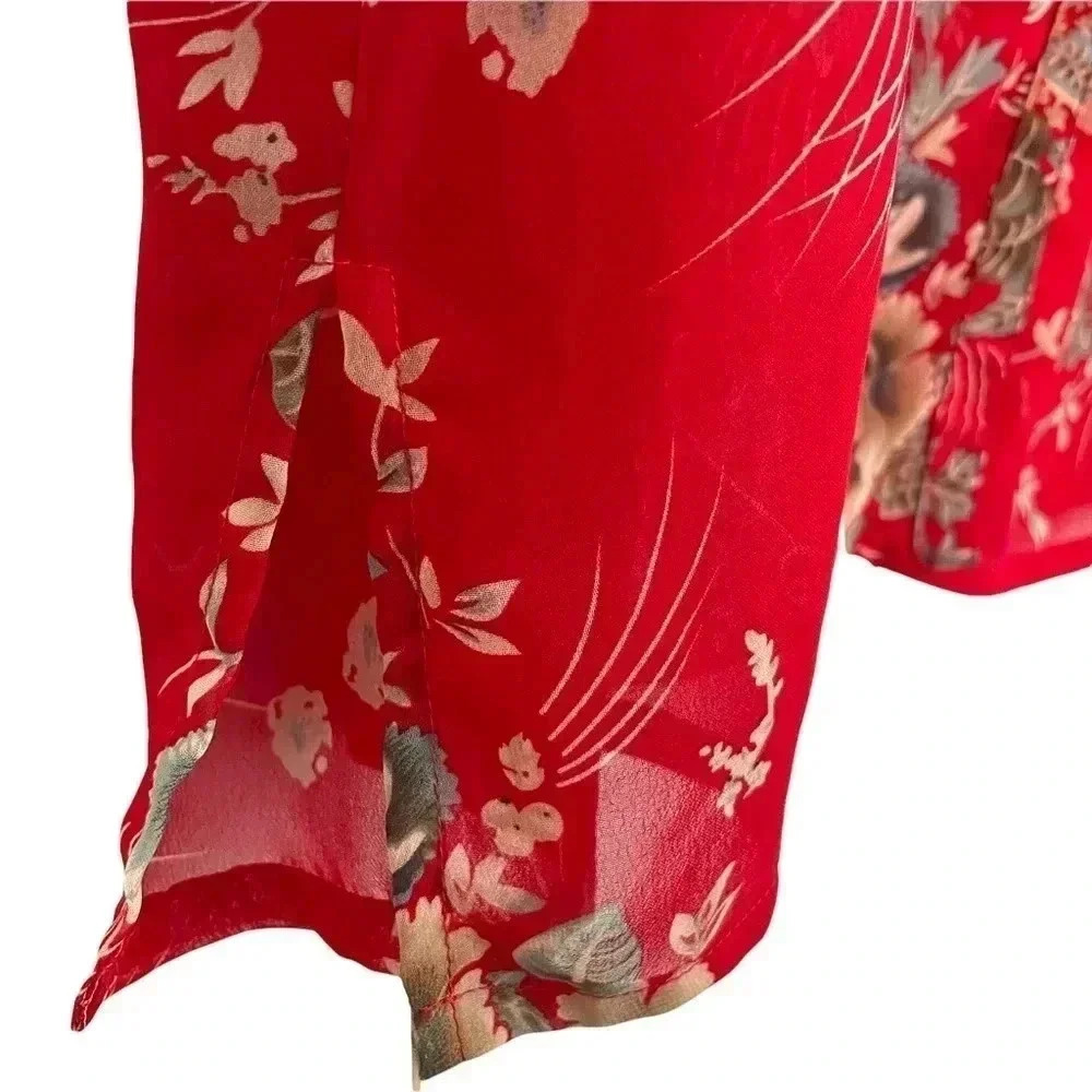 Vintage Red Sheer Floral Blouse Top 3/4 Sleeve 18W - Picture 5 of 5